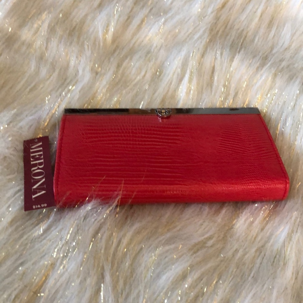 Merona red wallet clutch